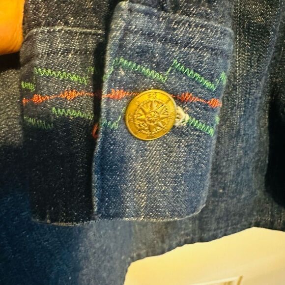 Denim 1970’s Embroidered Jacket Made in Mexico with belt Sz S - Picture 9 of 10